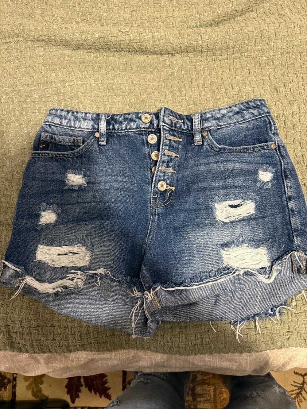 KanCan Distressed Dark Blue High-Rise Jean Shorts
